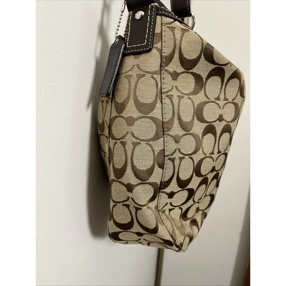 Coach Shoulder Bag Xbody Signature Chelsea Khaki Brown Jacquard Leather Silver
